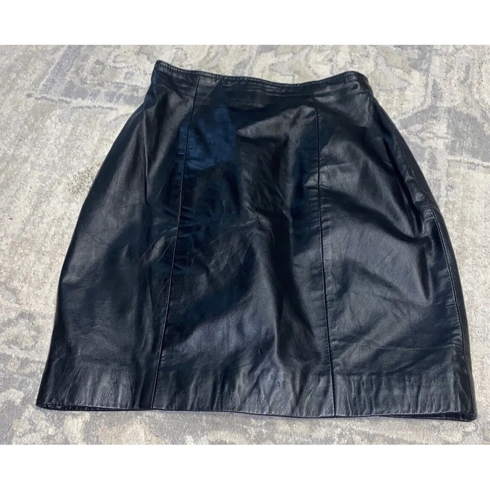 Vintage Byrnes & Baker Sz 4 Black Leather Lined Pencil‎ Skirt Womens